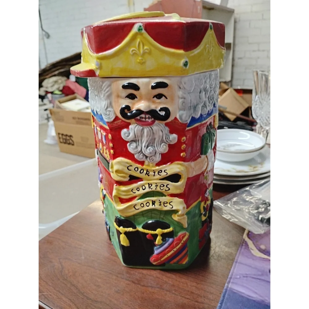 VTG 1980 Nutcracker Ballet Hexagon Vase Cookie Jar Ceramic Holiday Christmas